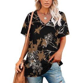 AILLOSA YH-331 Tamamı Baskılı V Yaka Kısa Kollu Kadın T-Shirt