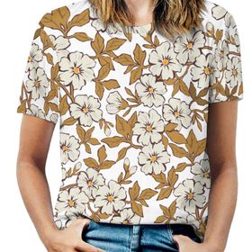 AILLOSA YH-332 Tamamı Baskılı Kısa Kollu Yuvarlak Yaka Kadın T-shirt