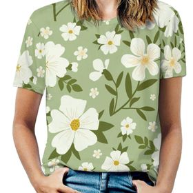 AILLOSA YH-335 Tamamı Baskılı Kısa Kollu Yuvarlak Yaka Kadın T-shirt
