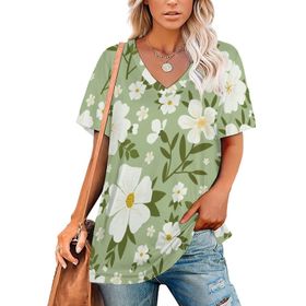 AILLOSA YH-335 Tamamı Baskılı V Yaka Kısa Kollu Kadın T-Shirt