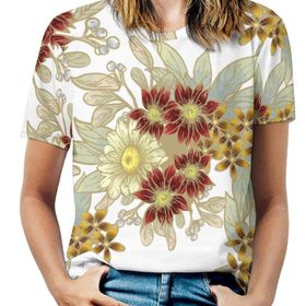 AILLOSA YH-336 Tamamı Baskılı Kısa Kollu Yuvarlak Yaka Kadın T-shirt