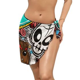 AILLOSA YH-339 Wrap Sarong Beyaz Siyah Kadın Plaj Elbise