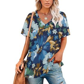 AILLOSA YH-340 Tamamı Baskılı V Yaka Kısa Kollu Kadın T-Shirt