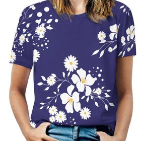 AILLOSA YH-341 Tamamı Baskılı Kısa Kollu Yuvarlak Yaka Kadın T-shirt