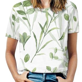 AILLOSA YH-349 Tamamı Baskılı Kısa Kollu Yuvarlak Yaka Kadın T-shirt