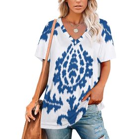 AILLOSA YH-35 Tamamı Baskılı V Yaka Kısa Kollu Kadın T-Shirt