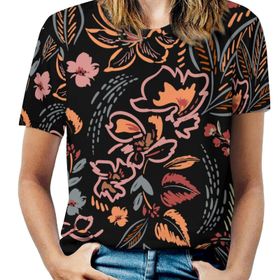 AILLOSA YH-350 Tamamı Baskılı Kısa Kollu Yuvarlak Yaka Kadın T-shirt