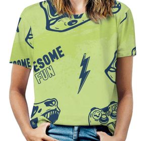 AILLOSA YH-352 Tamamı Baskılı Kısa Kollu Yuvarlak Yaka Kadın T-shirt