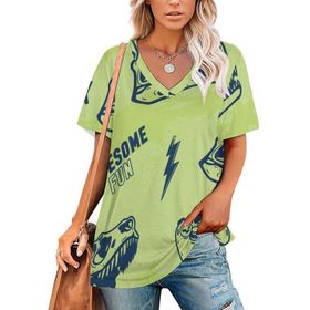 AILLOSA YH-352 Tamamı Baskılı V Yaka Kısa Kollu Kadın T-Shirt