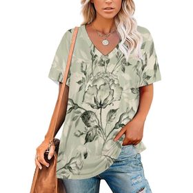 AILLOSA YH-360 Tamamı Baskılı V Yaka Kısa Kollu Kadın T-Shirt