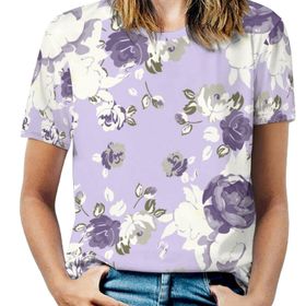 AILLOSA YH-366 Tamamı Baskılı Kısa Kollu Yuvarlak Yaka Kadın T-shirt