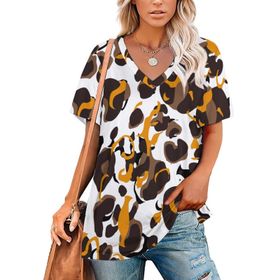 AILLOSA YH-368 Tamamı Baskılı V Yaka Kısa Kollu Kadın T-Shirt