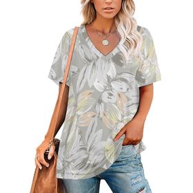 AILLOSA YH-369 Tamamı Baskılı V Yaka Kısa Kollu Kadın T-Shirt