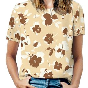 AILLOSA YH-371 Tamamı Baskılı Kısa Kollu Yuvarlak Yaka Kadın T-shirt