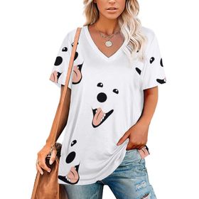 AILLOSA YH-373 Tamamı Baskılı V Yaka Kısa Kollu Kadın T-Shirt