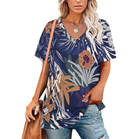 AILLOSA YH-377 Tamamı Baskılı V Yaka Kısa Kollu Kadın T-Shirt