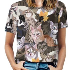 AILLOSA YH-386 Tamamı Baskılı Kısa Kollu Yuvarlak Yaka Kadın T-shirt