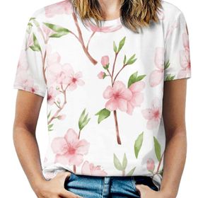 AILLOSA YH-388 Tamamı Baskılı Kısa Kollu Yuvarlak Yaka Kadın T-shirt