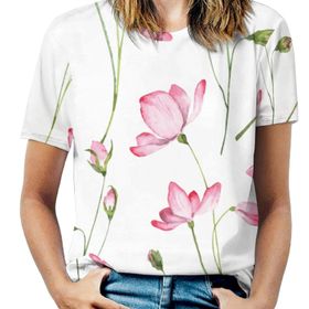 AILLOSA YH-390 Tamamı Baskılı Kısa Kollu Yuvarlak Yaka Kadın T-shirt