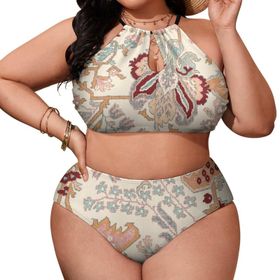 AILLOSA YH-395 Büyük Beden Geniş Askılı Orta Bel Büyük Beden Kadın Bikini Seti
