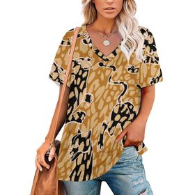 AILLOSA YH-399 Tamamı Baskılı V Yaka Kısa Kollu Kadın T-Shirt