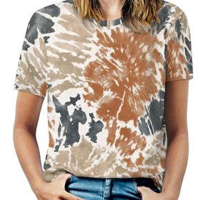 AILLOSA YH-401 Tamamı Baskılı Kısa Kollu Yuvarlak Yaka Kadın T-shirt