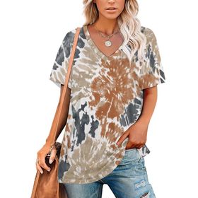 AILLOSA YH-401 Tamamı Baskılı V Yaka Kısa Kollu Kadın T-Shirt