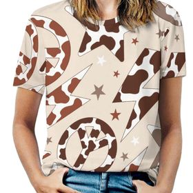 AILLOSA YH-402 Tamamı Baskılı Kısa Kollu Yuvarlak Yaka Kadın T-shirt