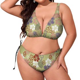 AILLOSA YH-403 Dolgulu İki Parça Boyundan Bağlı Büyük Beden Kadın Bikini Seti