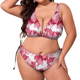 AILLOSA YH-405 Dolgulu İki Parça Boyundan Bağlı Büyük Beden Kadın Bikini Seti