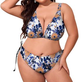 AILLOSA YH-406 Dolgulu İki Parça Boyundan Bağlı Büyük Beden Kadın Bikini Seti