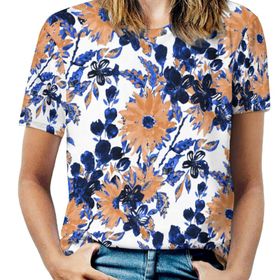 AILLOSA YH-406 Tamamı Baskılı Kısa Kollu Yuvarlak Yaka Kadın T-shirt