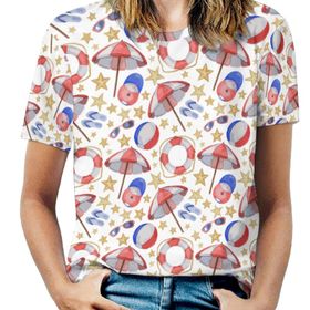 AILLOSA YH-408 Tamamı Baskılı Kısa Kollu Yuvarlak Yaka Kadın T-shirt