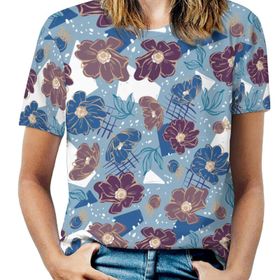 AILLOSA YH-409 Tamamı Baskılı Kısa Kollu Yuvarlak Yaka Kadın T-shirt