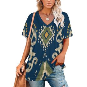 AILLOSA YH-41 Tamamı Baskılı V Yaka Kısa Kollu Kadın T-Shirt