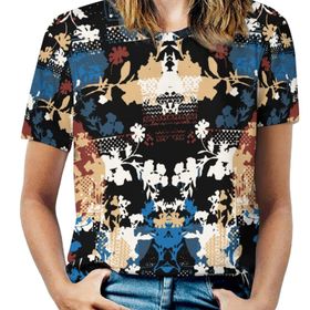 AILLOSA YH-410 Tamamı Baskılı Kısa Kollu Yuvarlak Yaka Kadın T-shirt