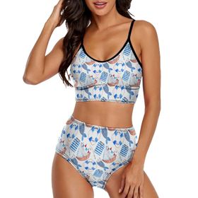 AILLOSA YH-411 Geniş Omuz Askılı Üçgen Bikini Üstü Alçak Bel İki Parça Kadın Bikini Seti