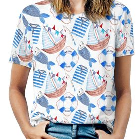 AILLOSA YH-411 Tamamı Baskılı Kısa Kollu Yuvarlak Yaka Kadın T-shirt