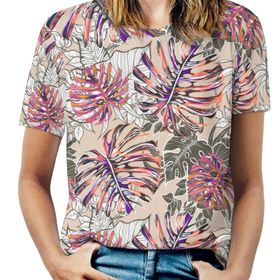 AILLOSA YH-412 Tamamı Baskılı Kısa Kollu Yuvarlak Yaka Kadın T-shirt