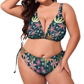 AILLOSA YH-413 Dolgulu İki Parça Boyundan Bağlı Büyük Beden Kadın Bikini Seti