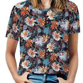 AILLOSA YH-417 Tamamı Baskılı Kısa Kollu Yuvarlak Yaka Kadın T-shirt