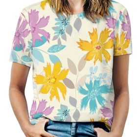 AILLOSA YH-419 Tamamı Baskılı Kısa Kollu Yuvarlak Yaka Kadın T-shirt
