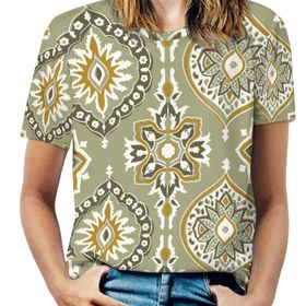 AILLOSA YH-42 Tamamı Baskılı Kısa Kollu Yuvarlak Yaka Kadın T-shirt