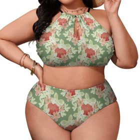 AILLOSA YH-422 Büyük Beden Geniş Askılı Orta Bel Büyük Beden Kadın Bikini Seti