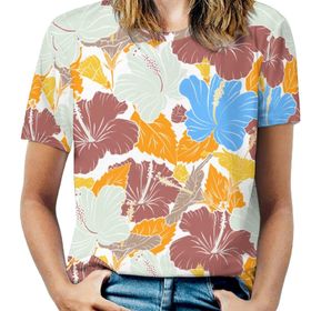 AILLOSA YH-424 Tamamı Baskılı Kısa Kollu Yuvarlak Yaka Kadın T-shirt