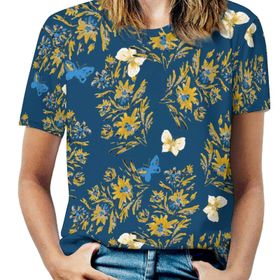 AILLOSA YH-426 Tamamı Baskılı Kısa Kollu Yuvarlak Yaka Kadın T-shirt