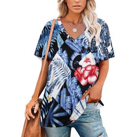 AILLOSA YH-430 Tamamı Baskılı V Yaka Kısa Kollu Kadın T-Shirt