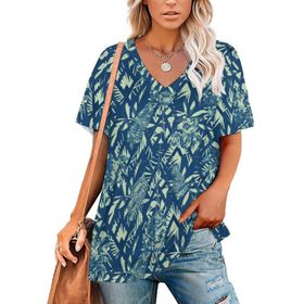 AILLOSA YH-433 Tamamı Baskılı V Yaka Kısa Kollu Kadın T-Shirt