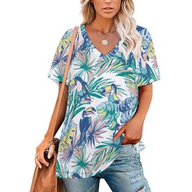 AILLOSA YH-434 Tamamı Baskılı V Yaka Kısa Kollu Kadın T-Shirt