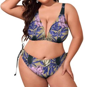 AILLOSA YH-436 Dolgulu İki Parça Boyundan Bağlı Büyük Beden Kadın Bikini Seti